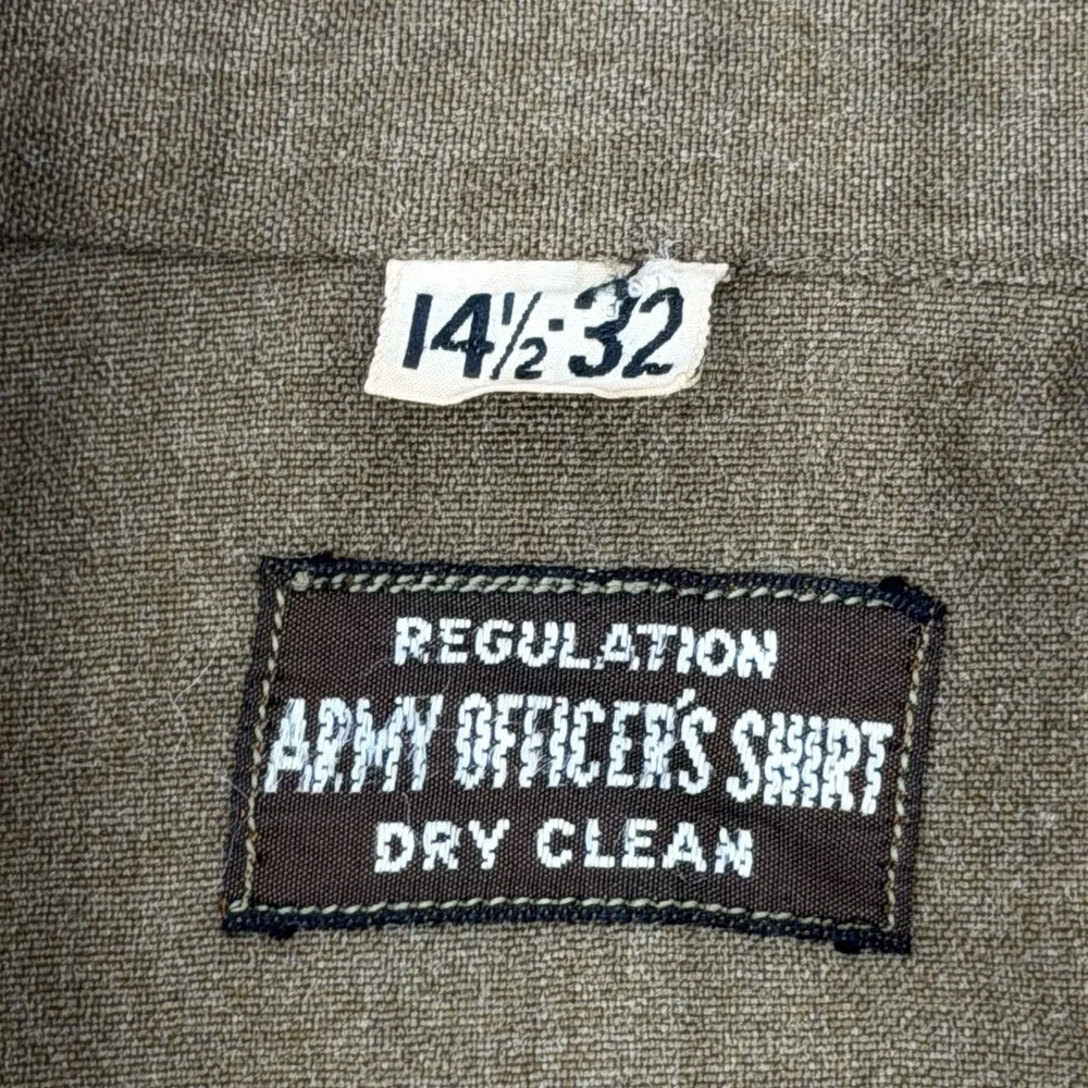 Vintage WWII US Army Officer Wool Shirt Brown Olive 14.5x32 Military